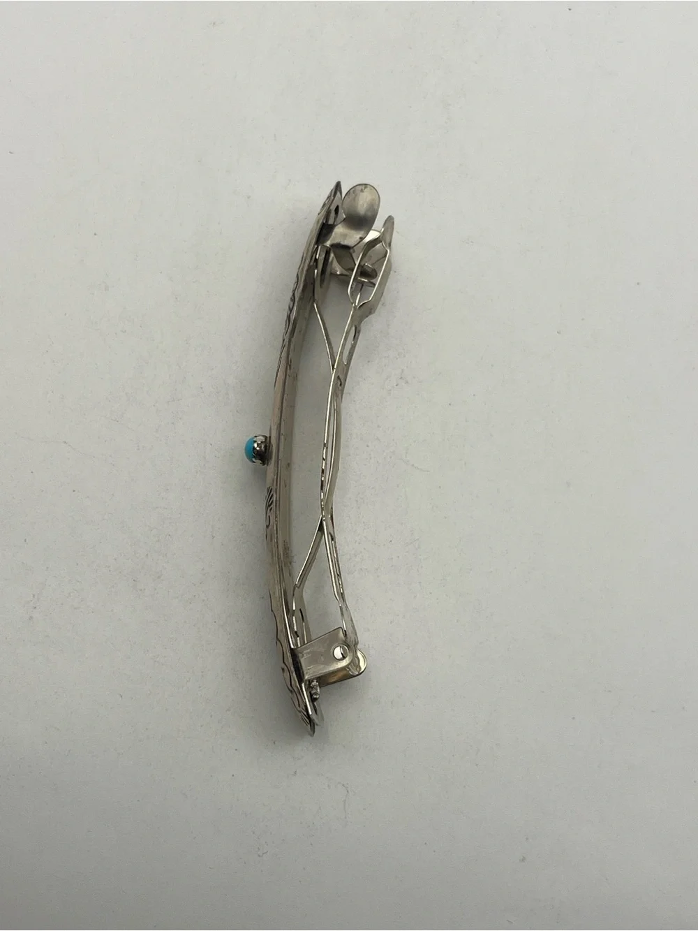Navajo RB Vintage Sterling Silver & Turquoise Native American Hair Barrette Clip